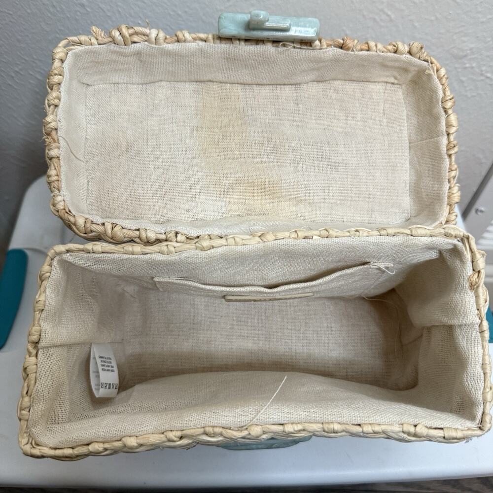 BTB Los Angeles Marble Beaded Top Handle Box Straw Bag Beach Vacation - Picture 5 of 6